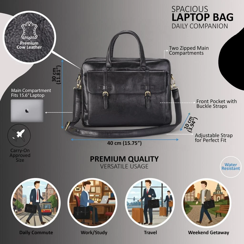 商品Infinity Leather|Genuine Leather Laptop Black Satchel Messenger Crossbody Shoulder Bag - Belmont,价格¥1603,第2张图片详细描述