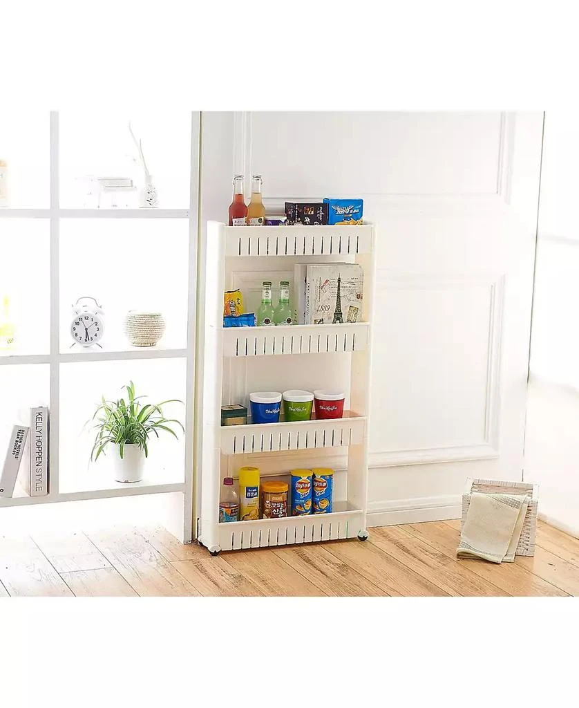 商品Basicwise|Vintiquewise Slim Storage Cabinet Organizer 4 Shelf Rolling Pull Out Cart Rack Tower with Wheels,价格¥590,第3张图片详细描述