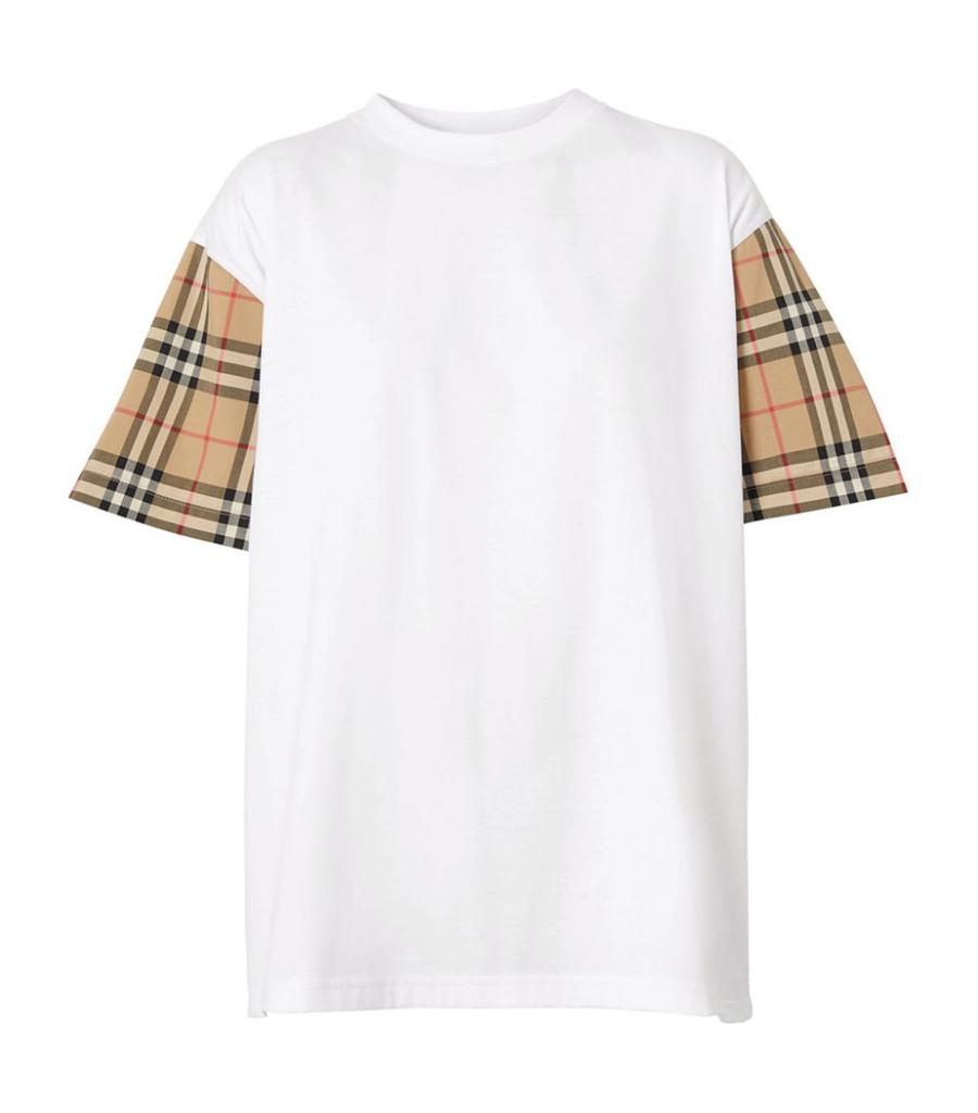 Vintage Check Sleeve Cotton T-Shirt商品第1张图片规格展示