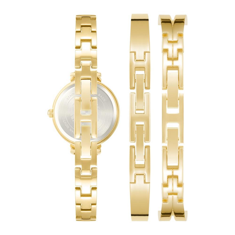 Women's Gold-Tone and Silver-Tone Alloy Bangle with Crystal Accents Fashion Watch 33mm Set 3 Pieces商品第3张图片规格展示