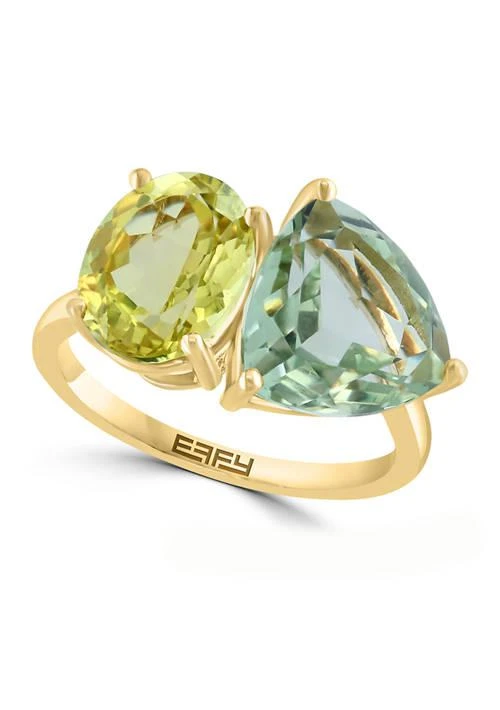 商品Effy|Green Amethyst And Lemon Quartz Two Stone Ring In 14K Yellow Gold,价格¥3866,第1张图片