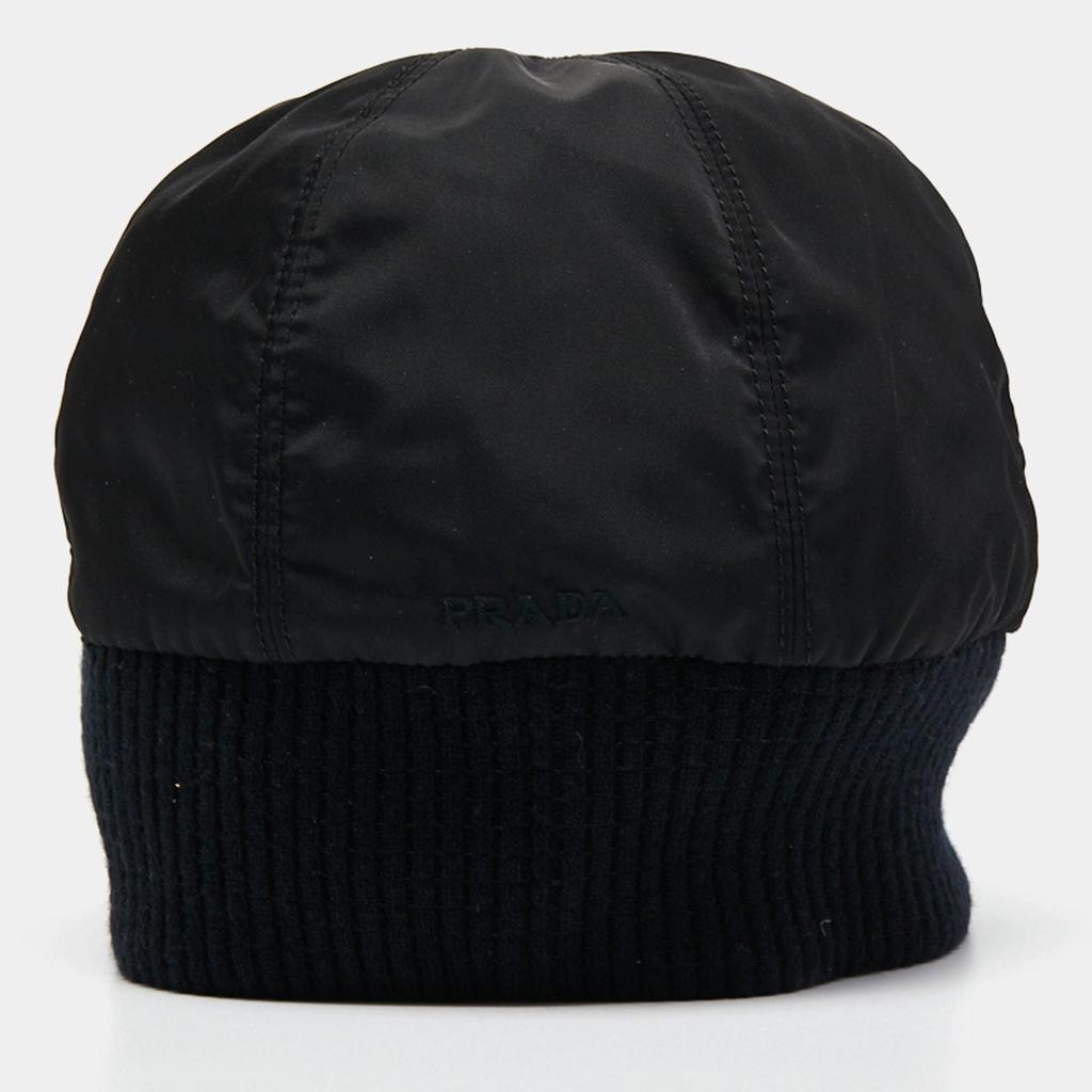 Prada Black Nylon Rib Knit Detail Beanie XL商品第3张图片规格展示