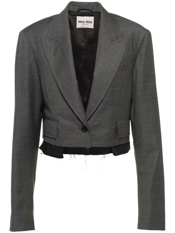 商品Miu Miu|MIU MIU grisaille cropped single-breasted blazer,价格¥19144,第1张图片