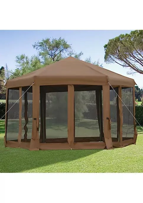 商品belk|13 X 13 Heavy Duty Pop Up Canopy With Hexagonal Shape 6 Mesh Sidewall Netting 3 Level Adjustable Height And Strong Steel Frame Brown,价格¥2025,第3张图片详细描述