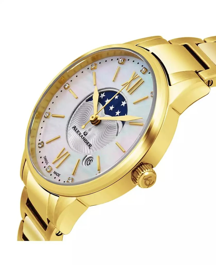 商品Stuhrling|Alexander Watch AD204B-05, Ladies Quartz Moonphase Date Watch with Yellow Gold Tone Stainless Steel Case on Yellow Gold Tone Stainless Steel Bracelet,价格¥2973,第2张图片详细描述