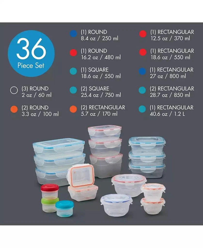 商品Lock & Lock|Easy Essentials Color Mates 36-Pc. Food Storage Container Set,价格¥564,第4张图片详细描述