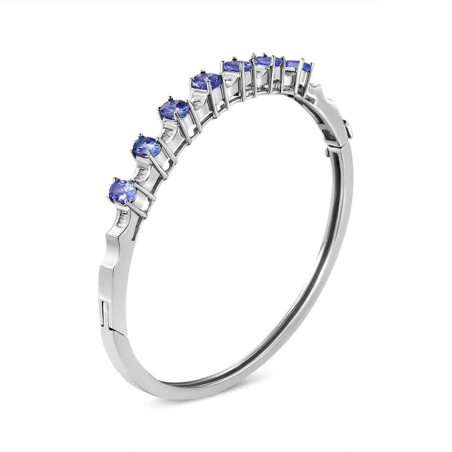 商品Haus Of Brilliance|14K White Gold 5 MM Oval Blue Tanzanite and 1/4 Cttw Diamond Bangle (H-I Color,价格¥35305,第2张图片详细描述