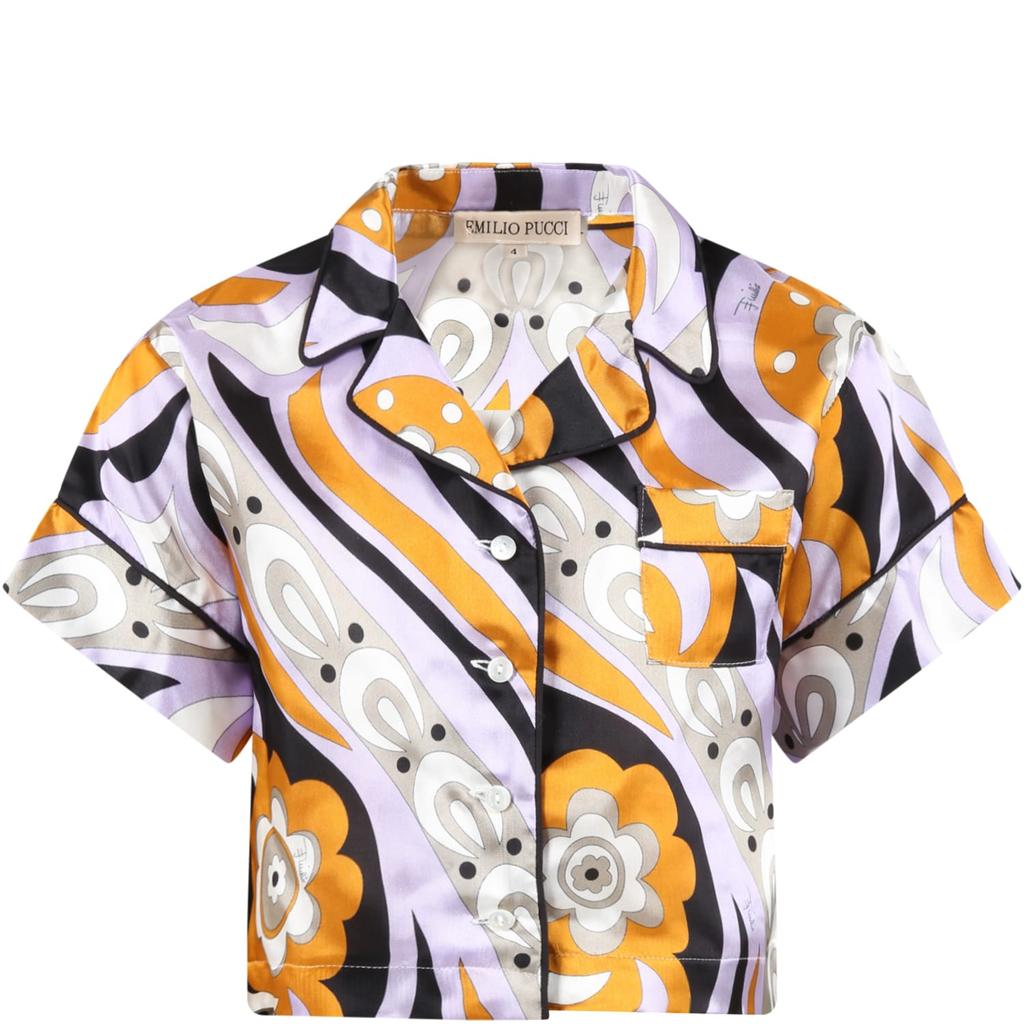 Emilio Pucci Multicolor Shirt For Girl With Black Logo商品第1张图片规格展示