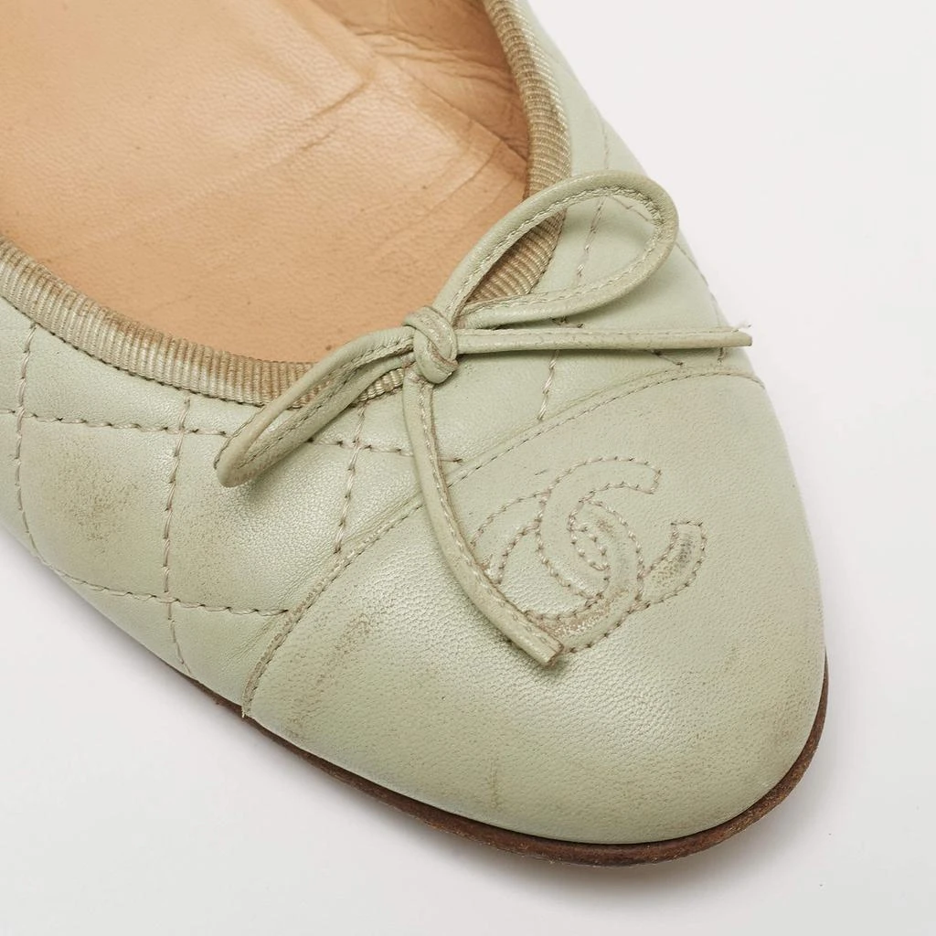Chanel Mint Green Quilted Leather Bow CC Cap Toe Ballet Flats Size 39.5 商品