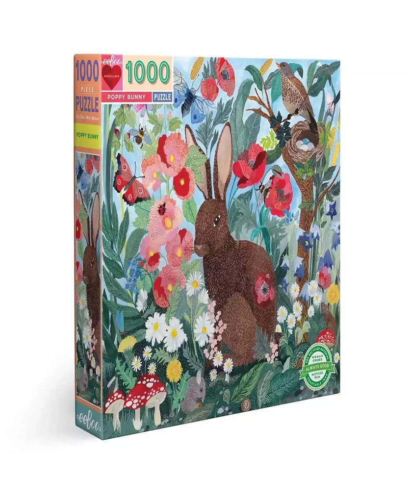 商品Eeboo|Piece and Love Poppy Bunny Square Adult Jigsaw Puzzle Set, 1000 Piece,价格¥165,第1张图片