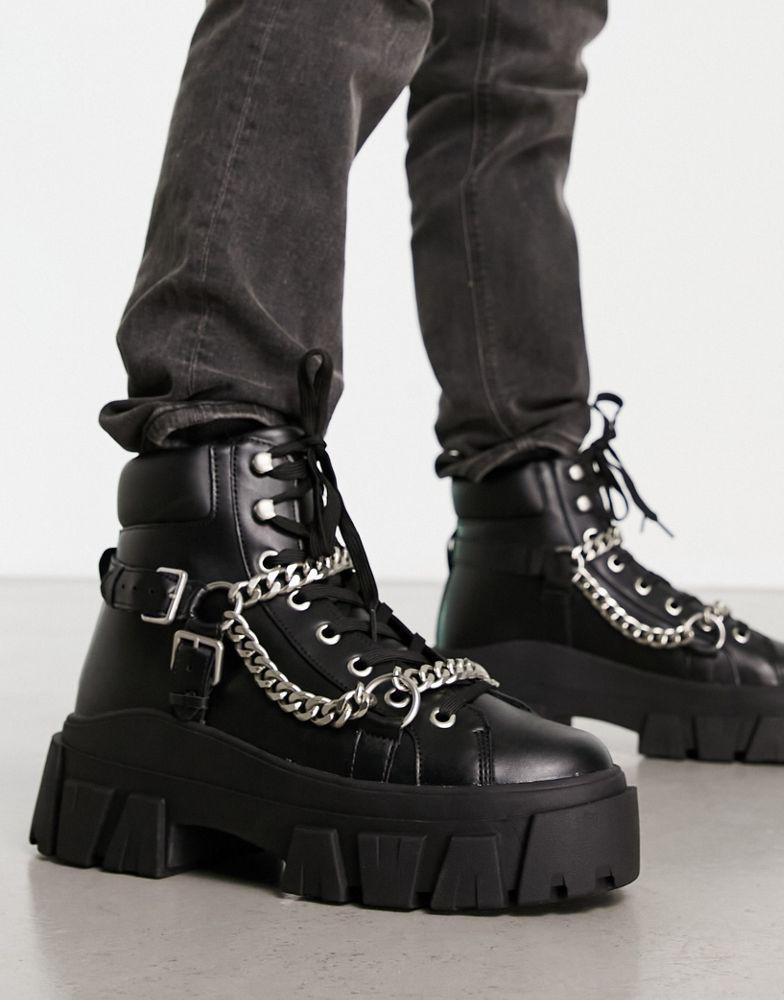 ASOS DESIGN chunky lace up boot with chain detail商品第3张图片规格展示