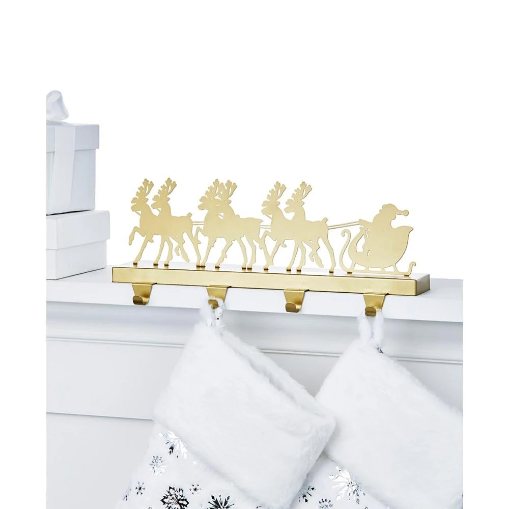 商品Holiday Lane|Christmas Cheer Gold-Tone Iron Santa with Reindeer Multi Hook Stocking Holder, Created for Macy's,价格¥688,第1张图片