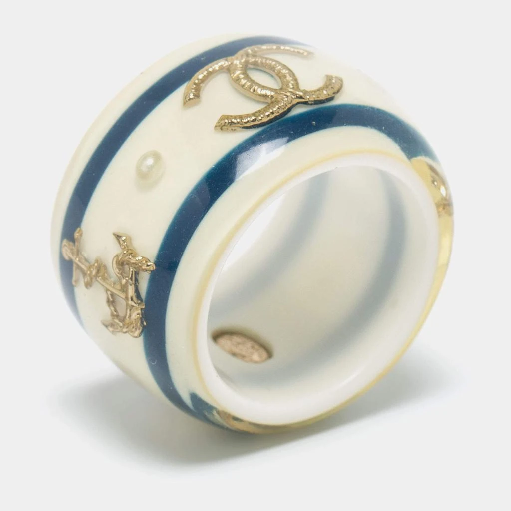 商品[二手商品] Chanel|Chanel CC Resin Faux Pearl Gold Tone Metal Ring Size 53,价格¥3129,第1张图片