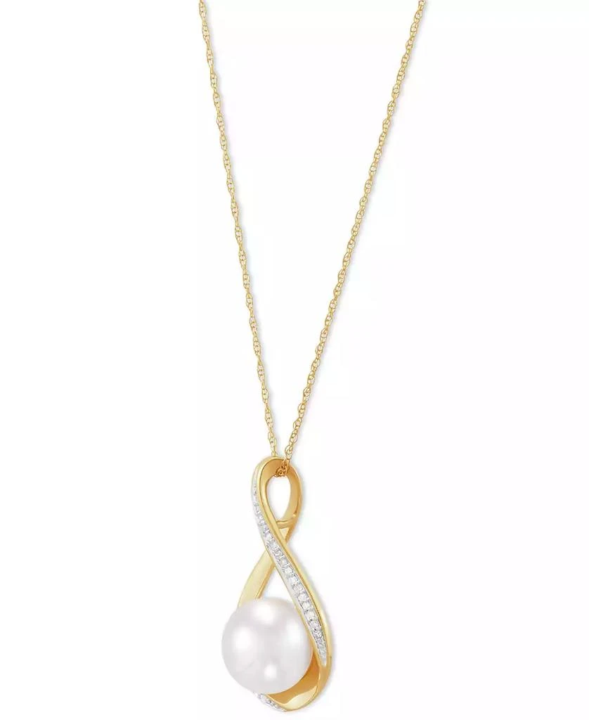 商品Macy's|Cultured Freshwater Pearl (9mm) and Diamond Accent Pendant 18" Necklace in 14k Gold,价格¥2611,第4张图片详细描述