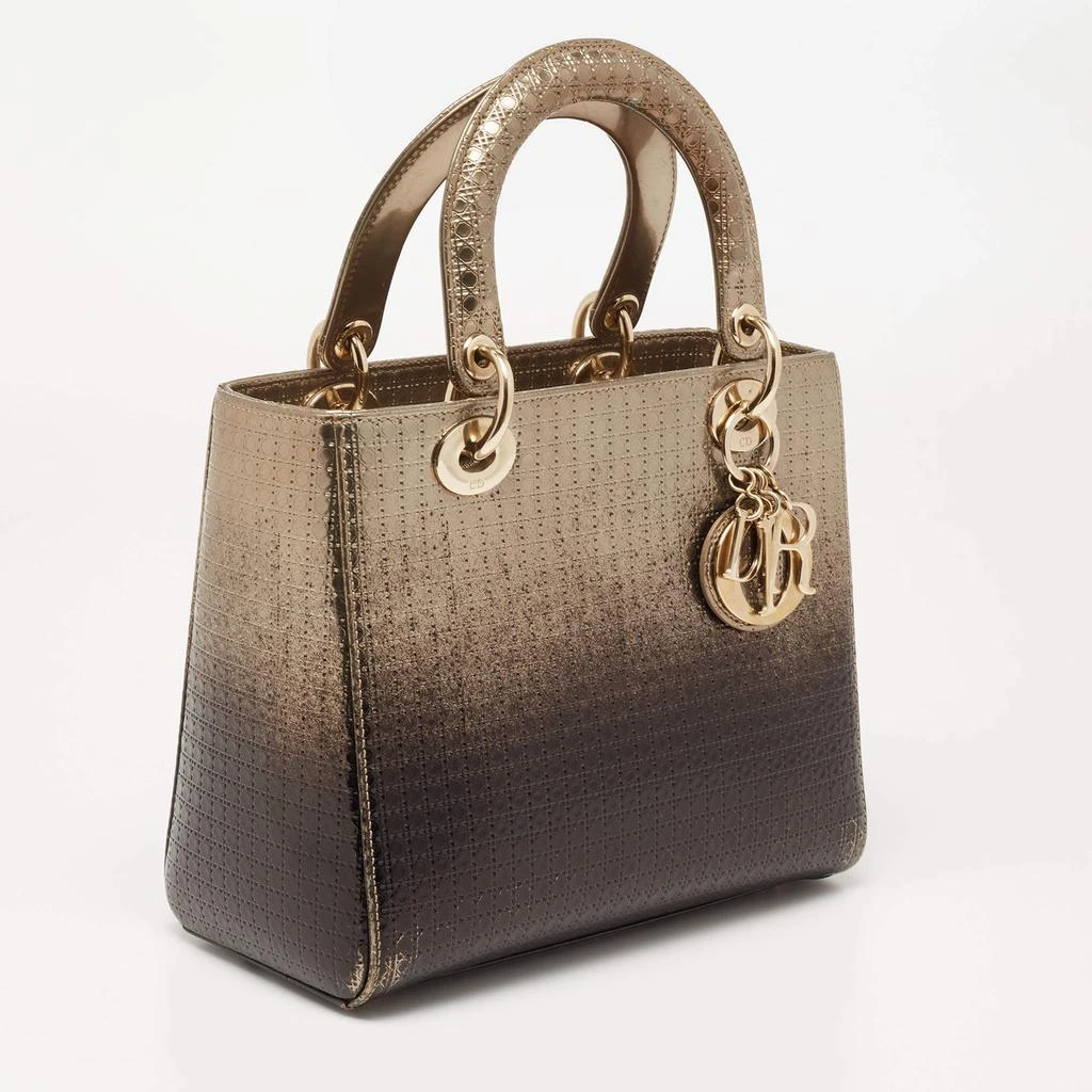 商品[二手商品] Dior|Dior Ombre Gold Microcannage Patent Leather Medium Lady Dior Tote ,价格¥14065,第3张图片详细描述