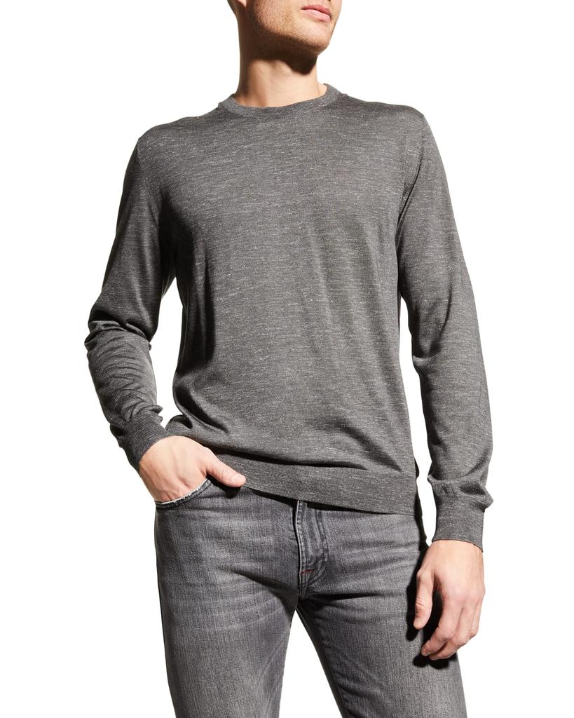 Men's Heathered Crewneck Cashmere Silk Sweater商品第3张图片规格展示