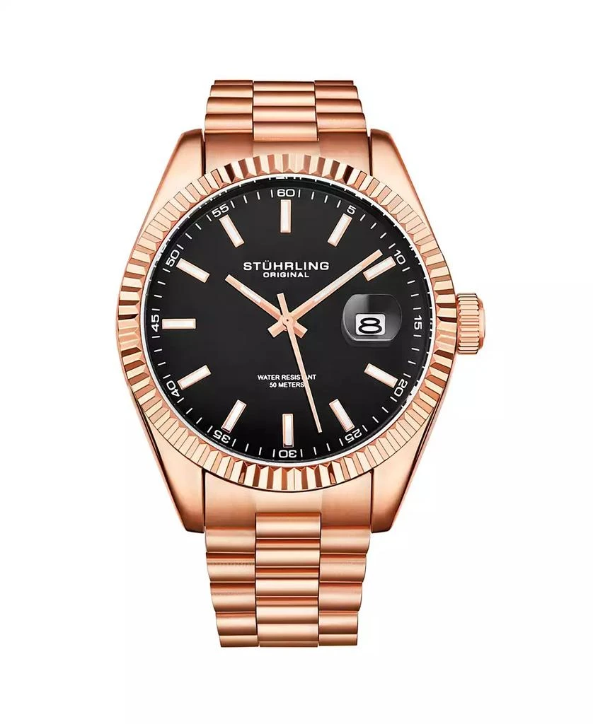 商品Stuhrling|Men's Rose Gold Stainless Steel Bracelet Watch 42mm,价格¥885,第1张图片