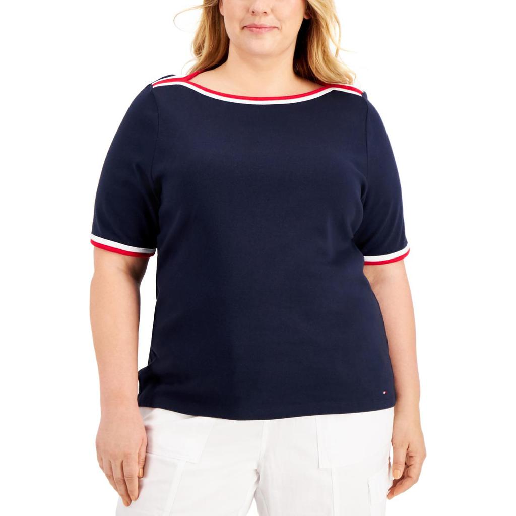 Tommy Hilfiger Womens Plus Cotton Boatneck T-Shirt商品第1张图片规格展示