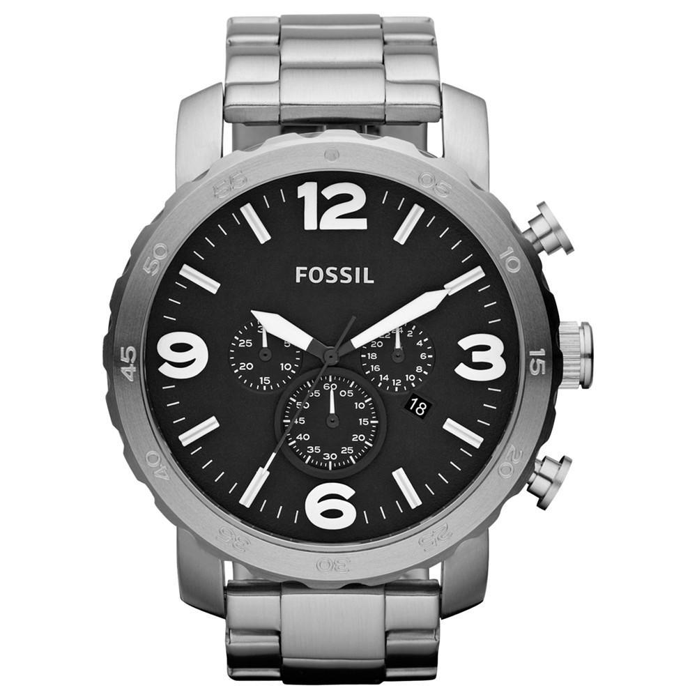 商品Fossil|Men's Chronograph Nate Stainless Steel Bracelet Watch 50mm JR1353,价格¥527,第1张图片