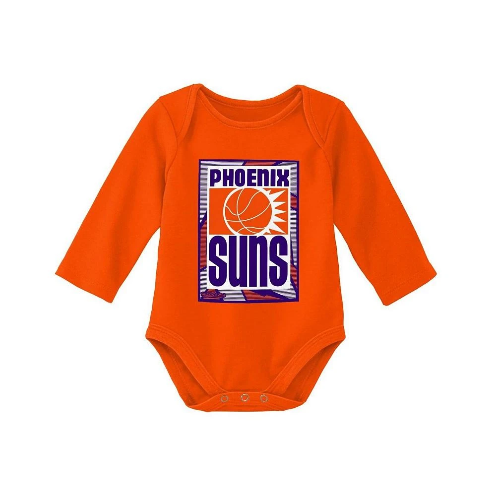 商品Mitchell & Ness|Infant Boys and Girls Blue, Orange Phoenix Suns Hardwood Classics Bodysuits and Cuffed Knit Hat Set,价格¥301,第2张图片详细描述
