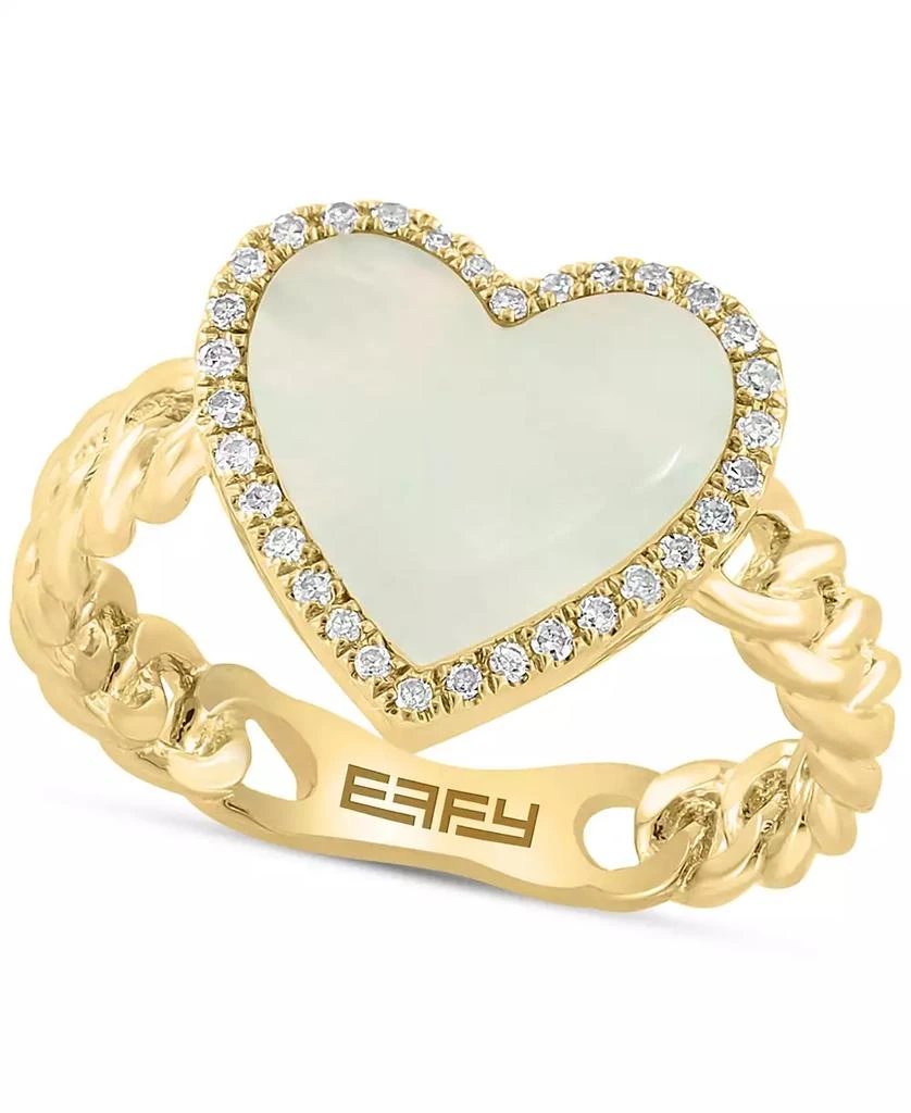 商品Effy|EFFY® Mother of Pearl & Diamond (1/10 ct. t.w.) Heart Halo Ring in 14k Gold-Plated Sterling Silver,价格¥2551,第1张图片