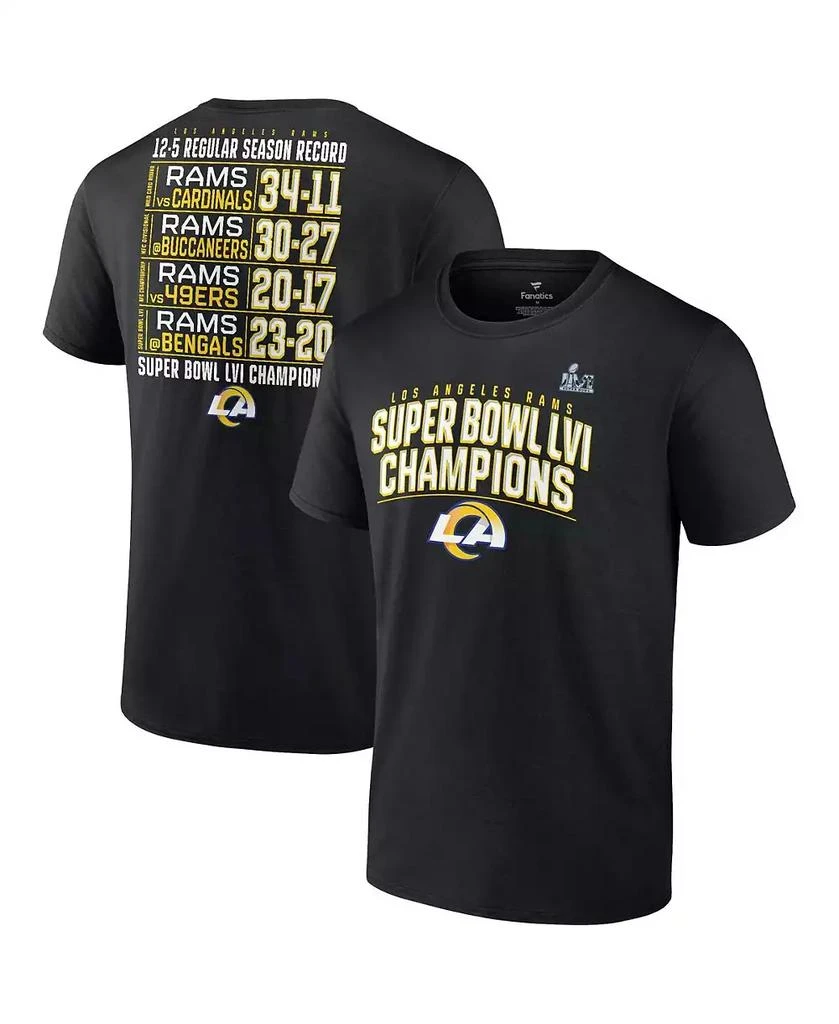 商品Fanatics|Men's Black Los Angeles Rams Super Bowl LVI Champions Schedule T-shirt,价格¥291,第1张图片