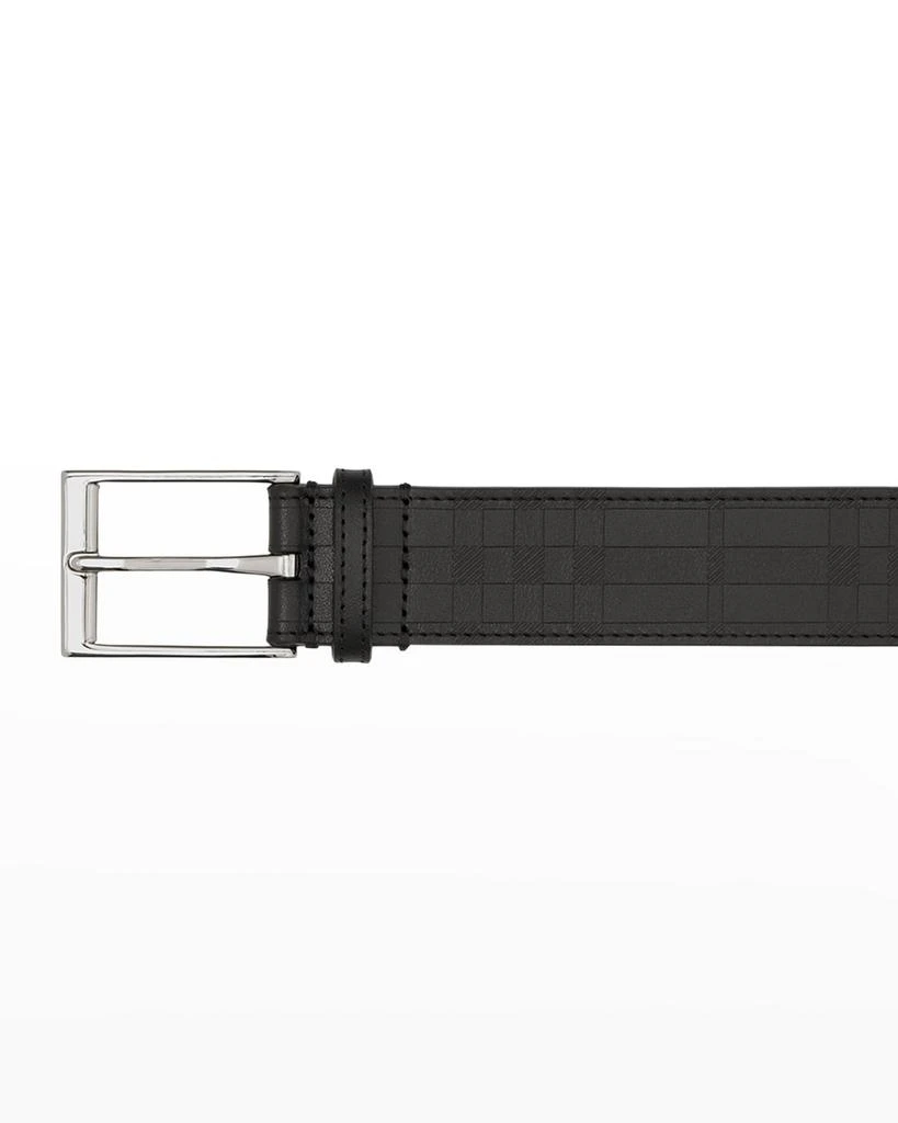 商品Burberry|Men's Debossed Check Leather Buckle Belt, 35mm,价格¥1960,第2张图片详细描述