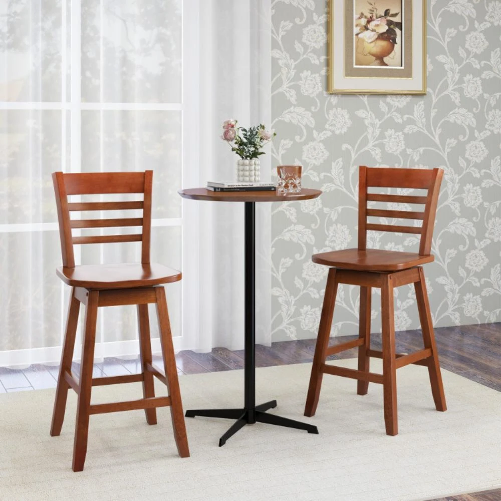 商品Hivvago|Counter Height Barstools Set of 2 with Footrest for Kitchen Island Bar-Walnut,价格¥1689,第2张图片详细描述