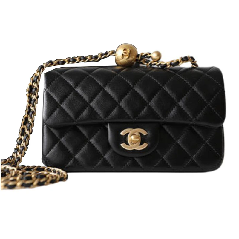 商品[国内直发] Chanel|香奈儿 Classic Flap CF 24K 小金球经典菱格纹绗缝链条金扣肩带可自行调节 羊皮 口盖包斜挎单肩包 女款 黑色,价格¥56442,第3张图片详细描述
