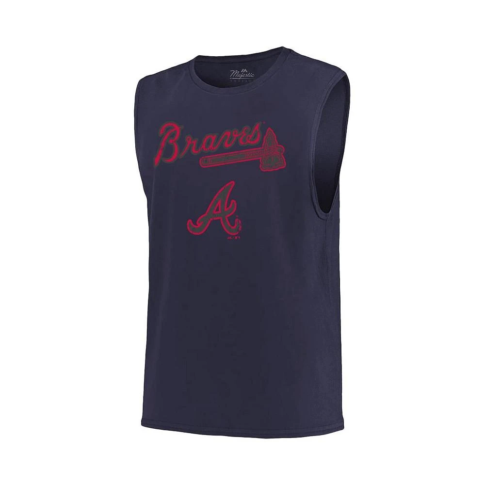 商品Majestic|Men's Threads Navy Atlanta Braves Softhand Muscle Tank Top,价格¥179,第2张图片详细描述