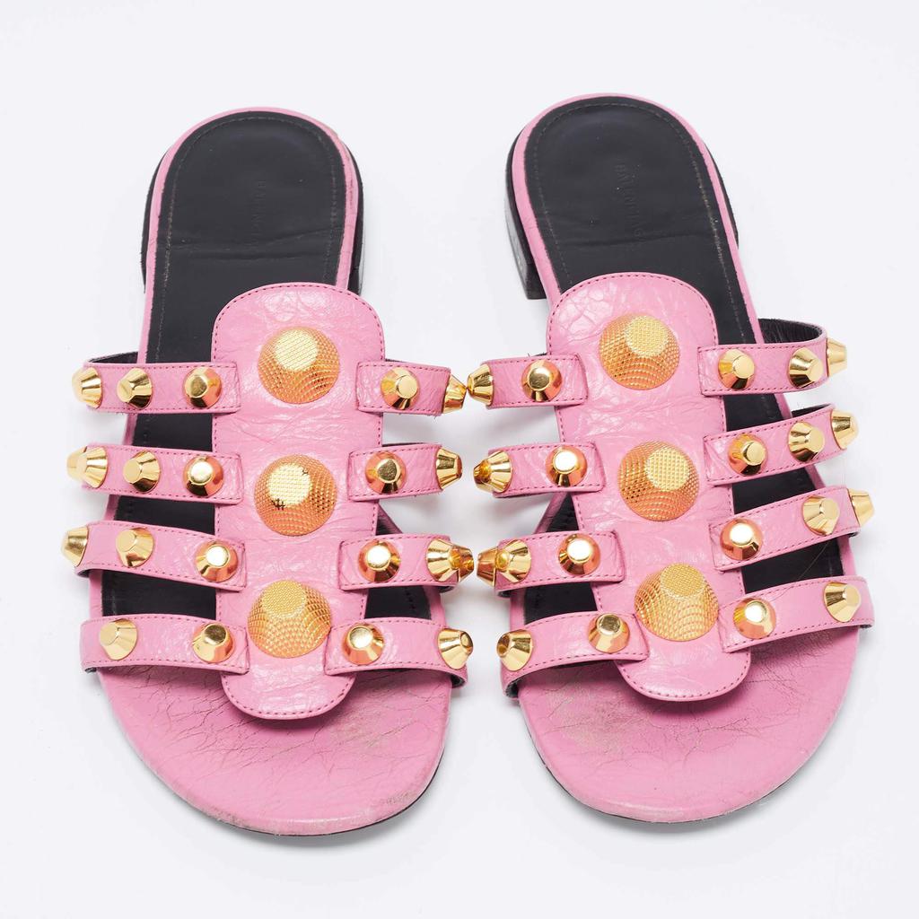 Balenciaga Pink Leather Studded Accents Flat Slides Size 40商品第3张图片规格展示