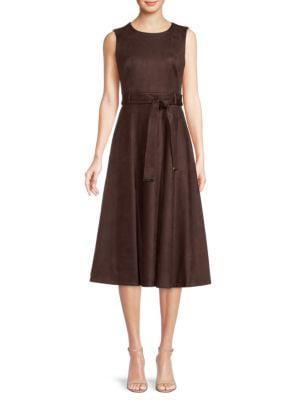 商品Calvin Klein|Belted Faux Suede Midi A Line Dress,价格¥355,第1张图片