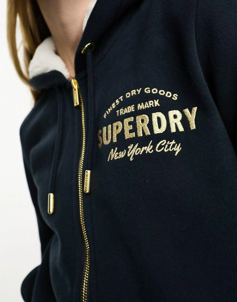 商品Superdry|Superdry luxe metallic logo zip hoodie in Eclipse Navy,价格¥634,第2张图片详细描述