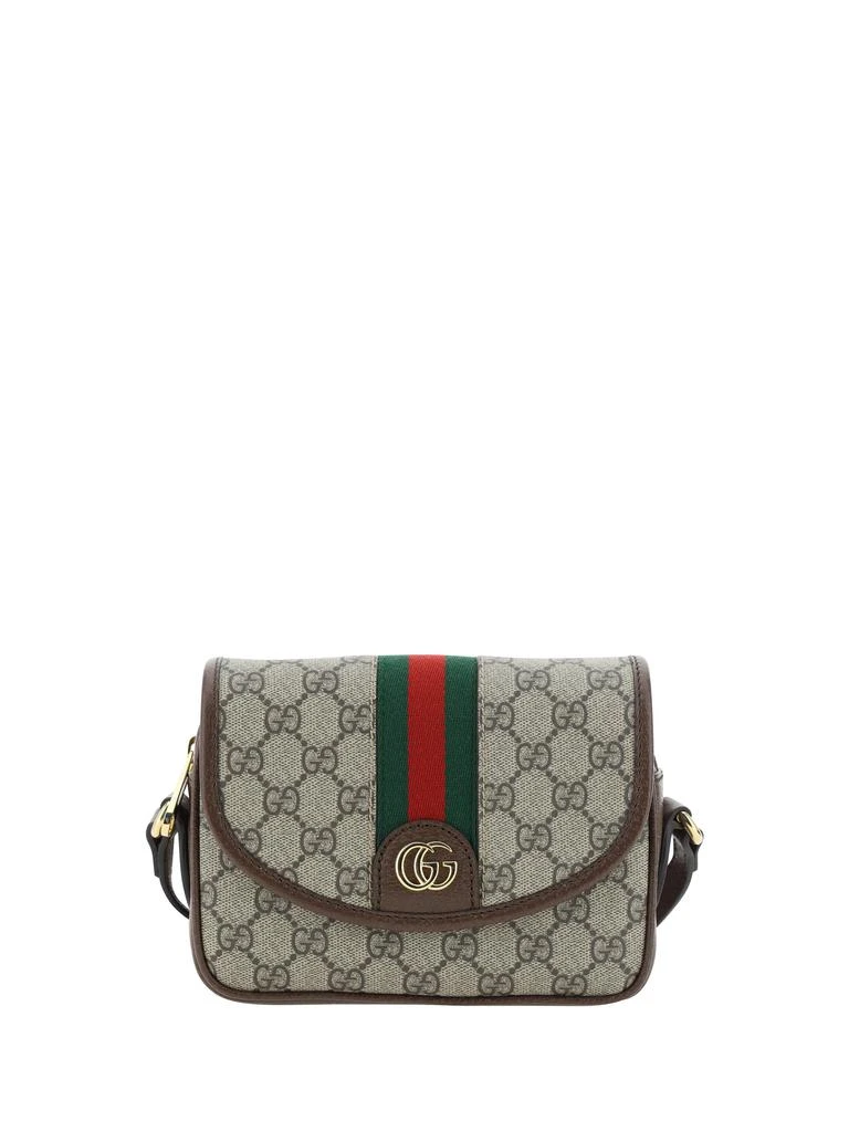 商品Gucci|GG Supreme Fabric and leather shoulder bag with frontal Web Band,价格¥11174,第1张图片
