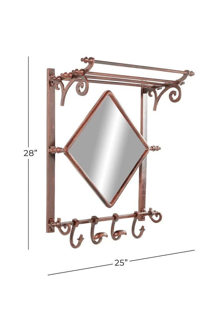 Copper Bathroom Wall Rack with Hooks & Mirror 商品