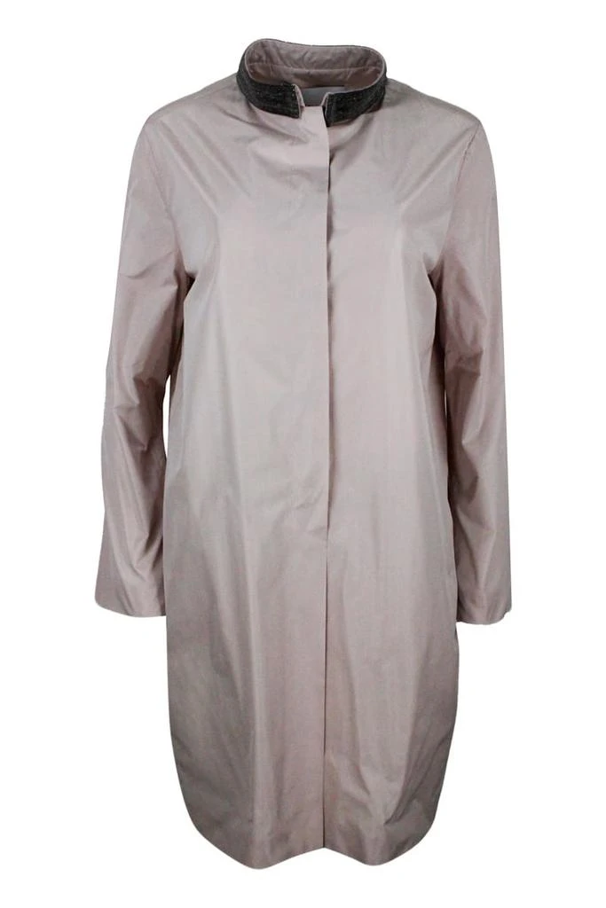 商品Fabiana Filippi|Fabiana Filippi Waterproof Trench Coat In Light Nylon With Pop-up Button Closure And Precious Jewels On The Neck,价格¥5604,第1张图片