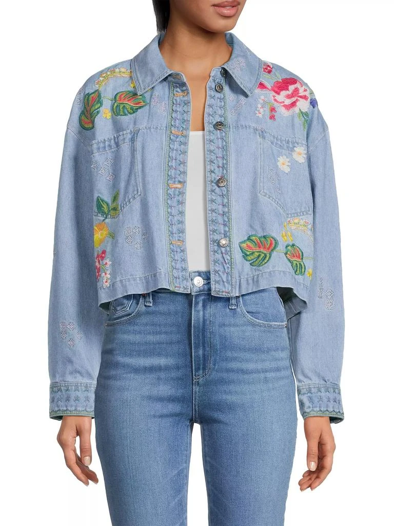 商品Johnny Was|Jeanette Embroidered Floral Denim Crop Jacket,价格¥1106,第3张图片详细描述