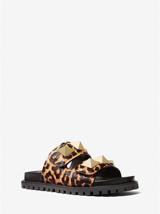 Stark Studded Leopard Print Calf Hair Slide Sandal商品第1张图片规格展示