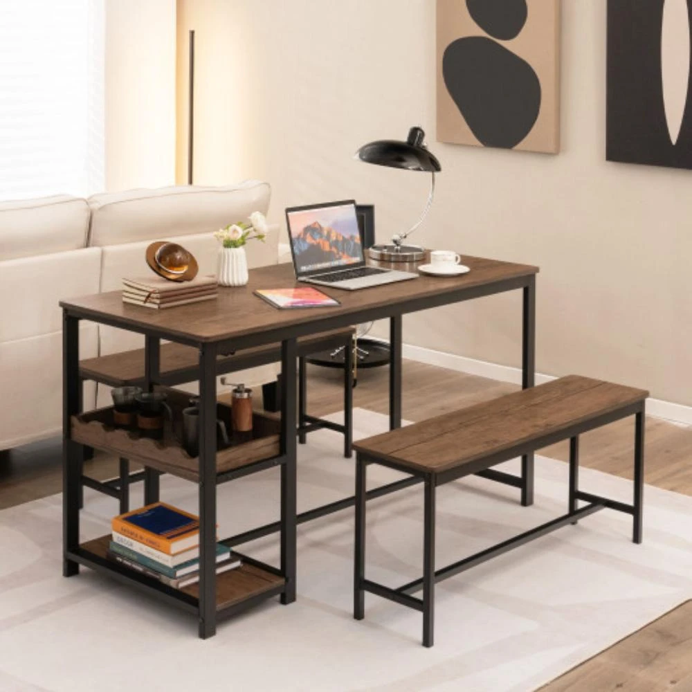 商品Hivvago|3 Pieces Dining Table Set for 4 with Wine Rack-Brown,价格¥1599,第1张图片