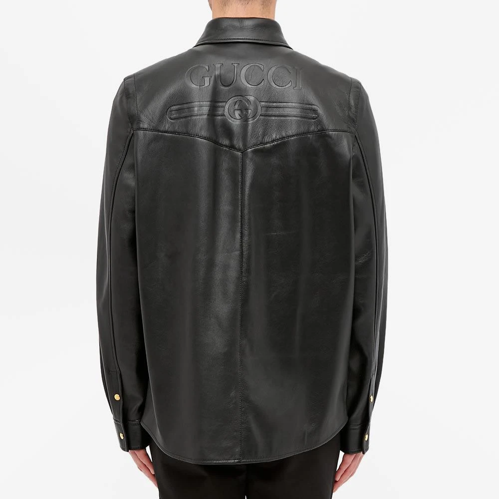 Gucci Embossed Logo Leather Shirt Jacket 商品