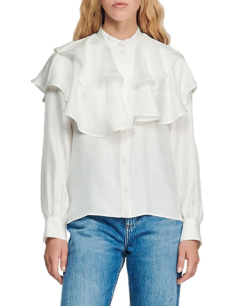 商品Sandro|Comedie Ruffled Silk Shirt,价格¥1482,第1张图片