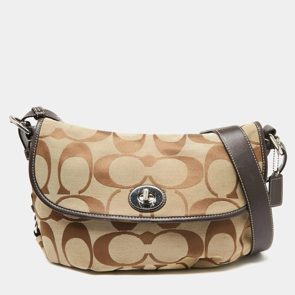 商品[二手商品] Coach|Coach Beige/Dark Brown Signature Canvas and Leather Turnlock Flap Crossbody Bag,价格¥977,第1张图片