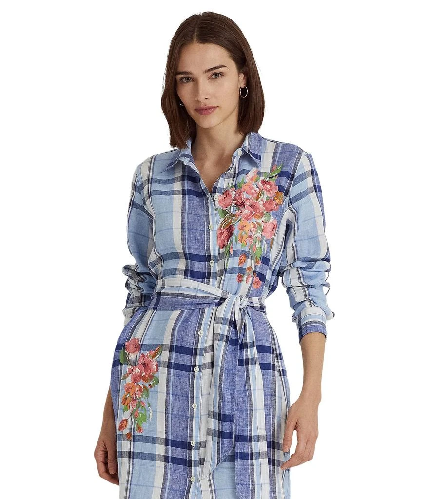 商品Ralph Lauren|Petite Floral & Plaid Linen Shirtdress,价格¥1367,第3张图片详细描述