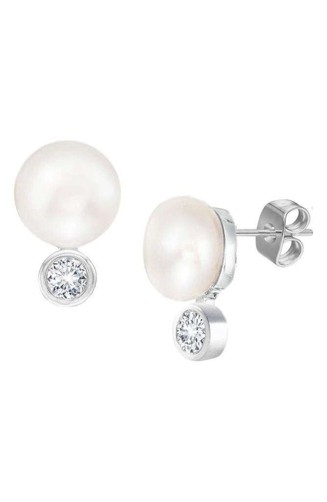 商品Savvy Cie Jewels|Sterling Silver CZ 8-8.5mm Cultured Pearl Stud Earrings,价格¥148,第1张图片