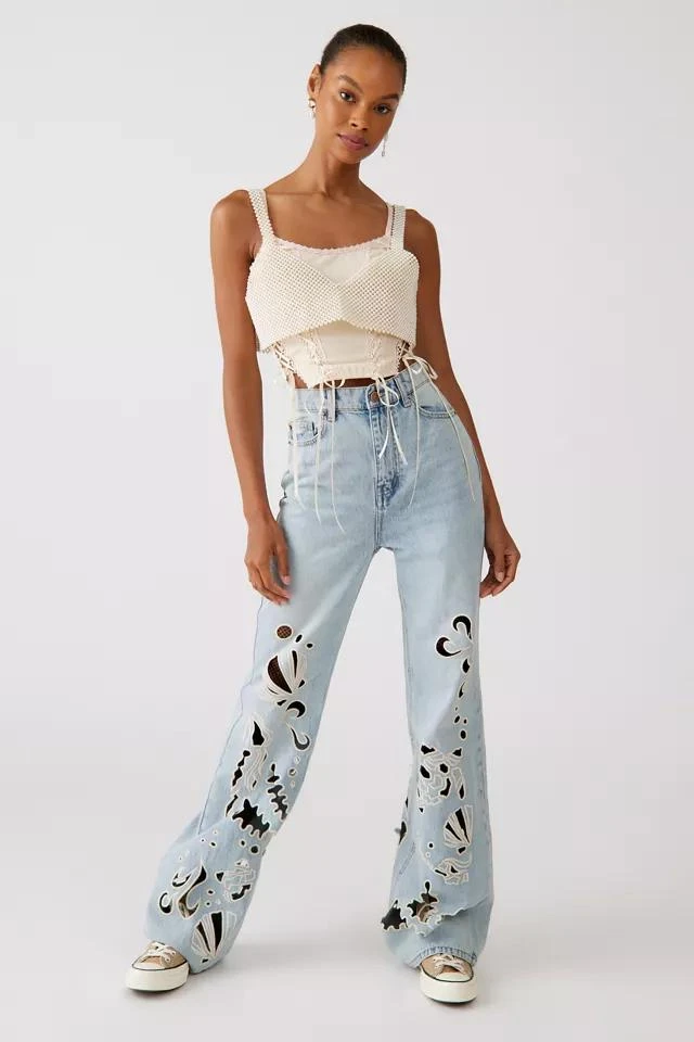 商品BDG|BDG High-Waisted Flare Jean - Cutout Seascape,价格¥492,第1张图片