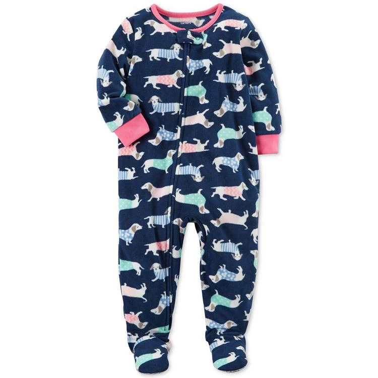 商品Carter's|1-Pc. Dog-Print Footed Fleece Pajamas, Baby Girls,价格¥34,第1张图片