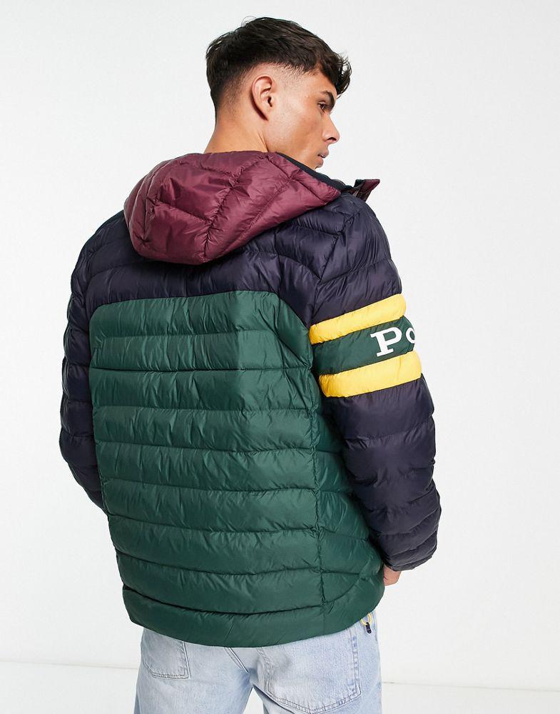 商品Ralph Lauren|Polo Ralph Lauren Terra colourblock lightweight hooded puffer jacket in green multi,价格¥2484,第4张图片详细描述