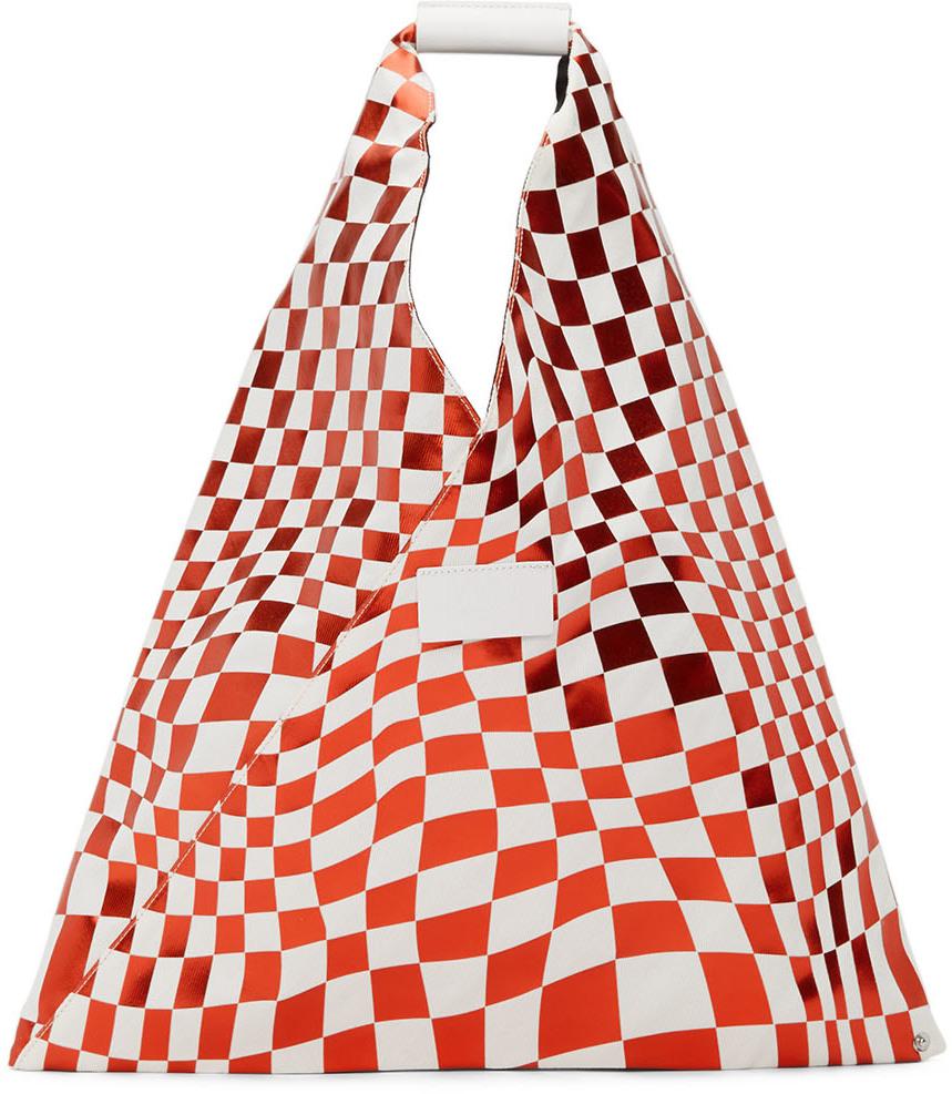 Red & White Distorted Check Triangle Tote商品第1张图片规格展示