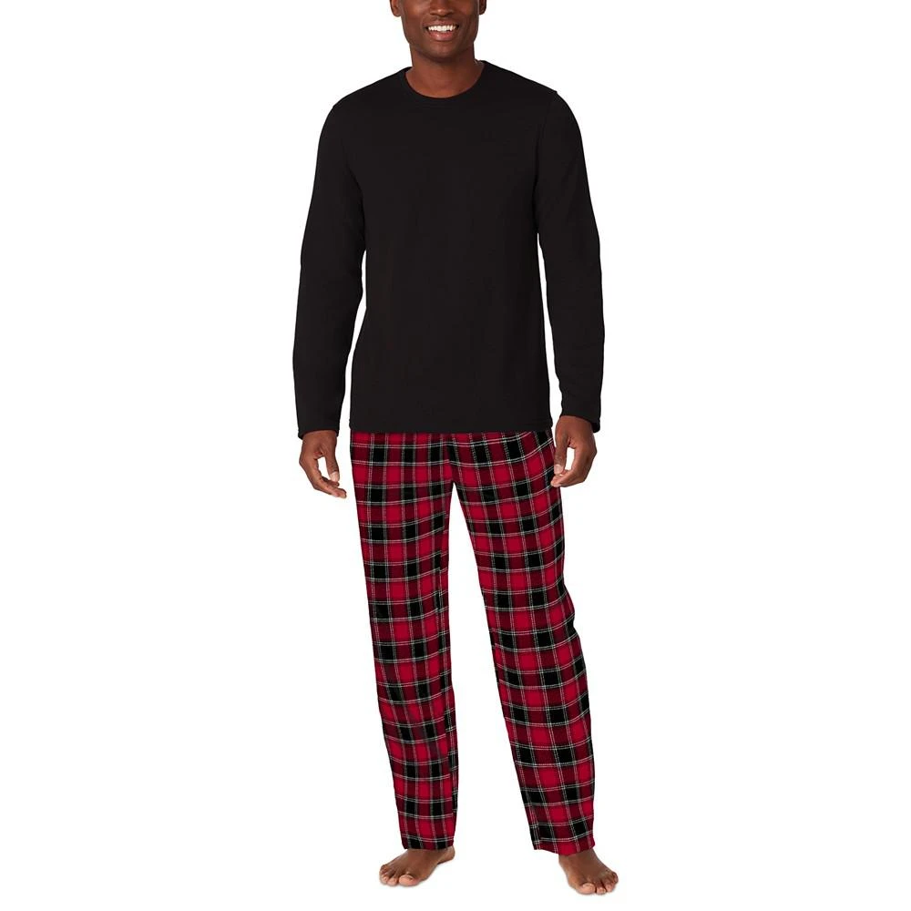 商品Cuddl Duds|Men's Cozy Lodge 2-Pc. Solid French Terry Sweatshirt & Plaid Pajama Pants Set,价格¥258,第1张图片