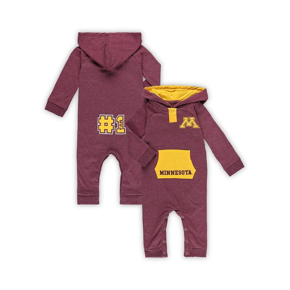 商品Colosseum|Newborn and Infant Boys and Girls Maroon Minnesota Golden Gophers Henry Pocketed Raglan Hoodie Romper,价格¥224,第1张图片